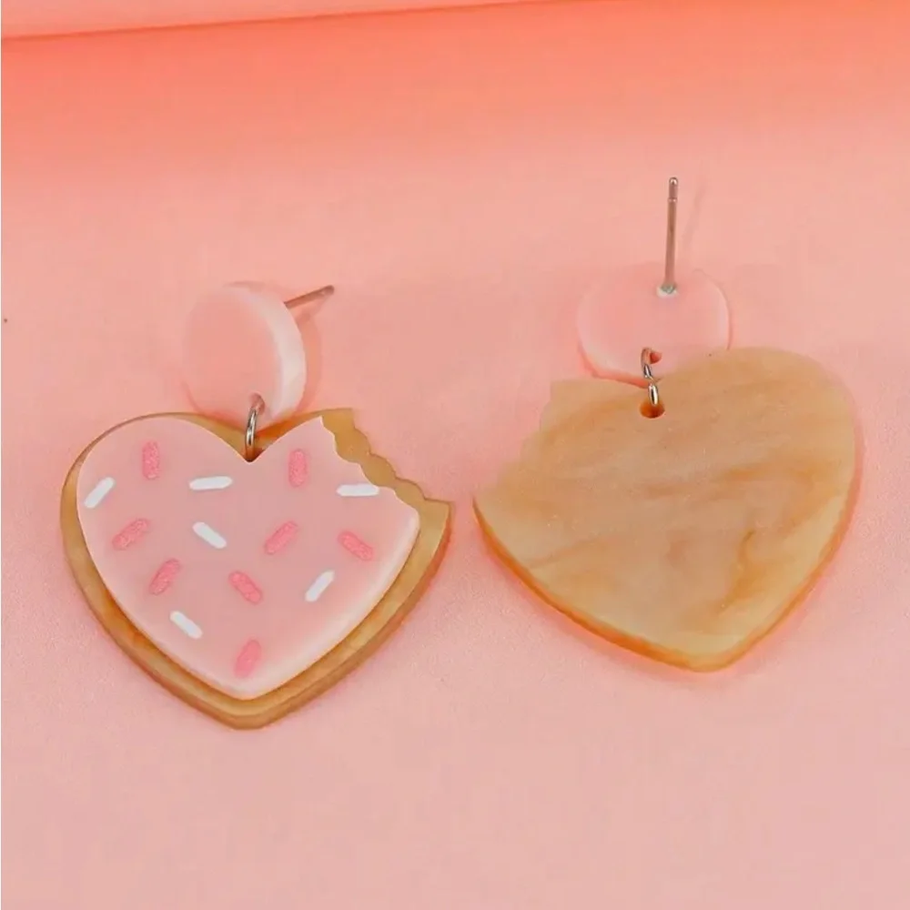Sprinkled Heart Cookie Dangle Earrings - Picture 2 of 3
